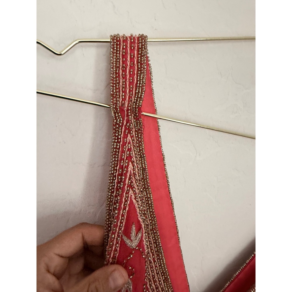 CACHÉ LUXE Coral Beaded Allover Floral Open Back Floor Length Gown Vintage Sz 2 - Picture 4 of 15